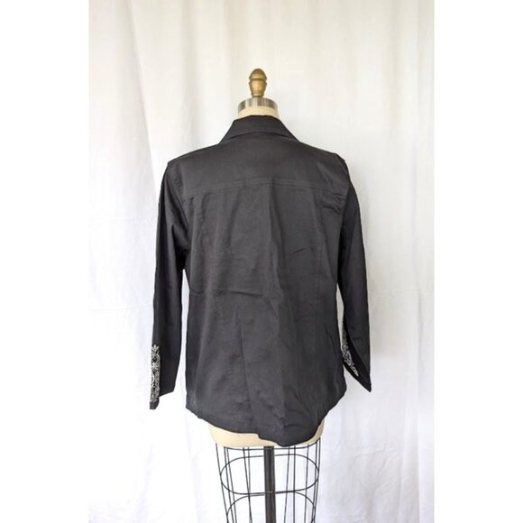 Quacker Factory Jacket Women's‎ Size Large Embroidered Canvas Button Down Black - Picture 3 of 7